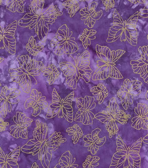 Purple Butterfly Batik Metallic Cotton Fabric 